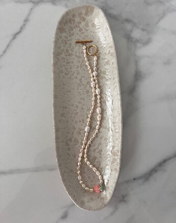 Handmade naszyjnik z naturalnych pereł z różową maliną koraliki 2w1, Juicy Beads