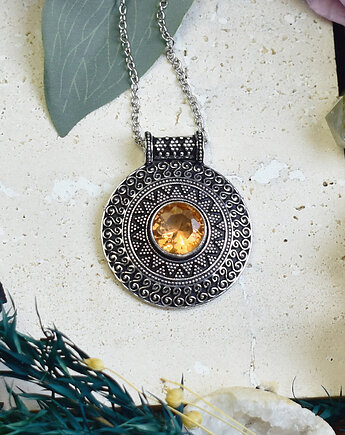 Miedziany posrebrzany wisiorek z cytrynem - etniczny, boho, Spirit Of Copper