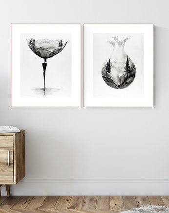 Zestaw 2 obrazów 40 x 50 cm  malowanych ręcznie ZAM, MiniMalArt