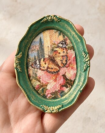 Mini obrazek z motylem w ręcznie wykonanej ramce vintage, MARIAELA
