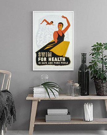 PLAKAT pływanie vintage retro sport, black dot studio