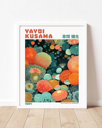 PLAKAT dekoracyjny , kwiaty Yayoi Kusama, łąka abstrakcyjna, black dot studio