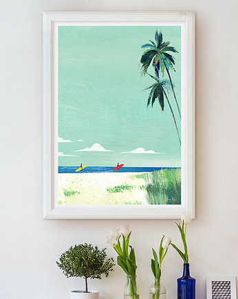 Plaża surferów - wakacje pod palmami - plakat fine art, minimalmill