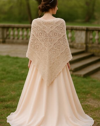 Chusta ślubna handmade ręcznie robiona miękka elegancka beżowy róż, splotomaniaa