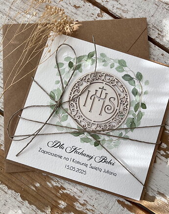 Zaproszenie ręcznie robione na komunię dla dziadków, dla kochanej babci, koch, sorte