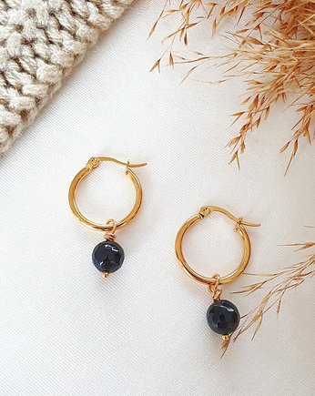 Kolczyki złote koła z onyksem, LEI handmade 