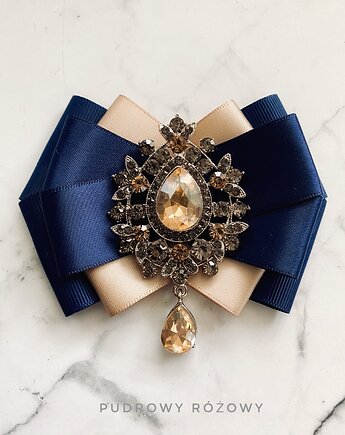 Beżowa granatowa  Brosza z kryształem w kolorze szampańskim NEW, Pudrowy Różowy