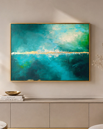 EMERALD HORIZON nowoczesna abstrakcja z elementami złota (50x70 cm), Anna Jatczak Art