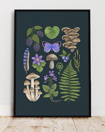 Plakat "Runo Leśne" granatowe tło 30x40cm, Studio Stonka