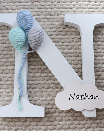 Drewniana litera z balonami i personalizacją - niebieski, NinoDreams