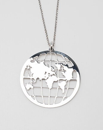 Naszyjnik srebrny - mapa świata, Ade Art