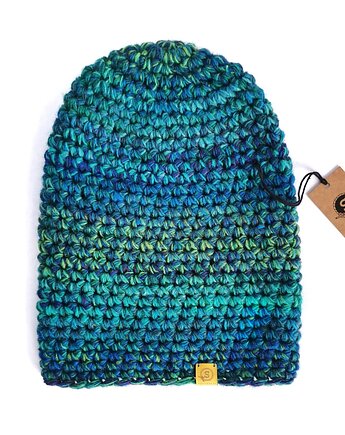 Turkusowa czapka męska CRAZYCOLOR, sploteka