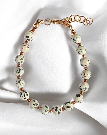 Jaspis dalmatyński i złoty hematyt : bransoletka regulowana, kaktusia