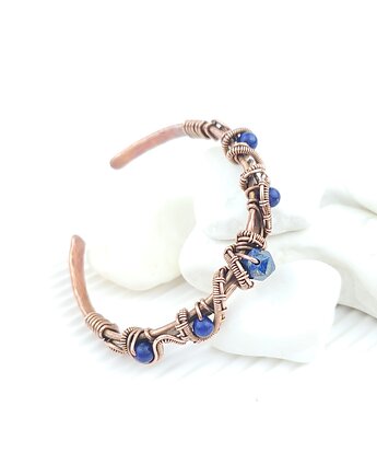Miedziana bransoleta mankietowa z lapis lazuli, Blue Pearl Art