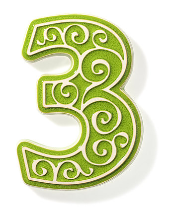 Ceramiczny numer domu, cyfra 3 jasnozielona, ręcznie robiona, pracowniazona