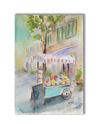 Akwarela ręcznie malowana oryginalna "Włochy", Galeria Alma