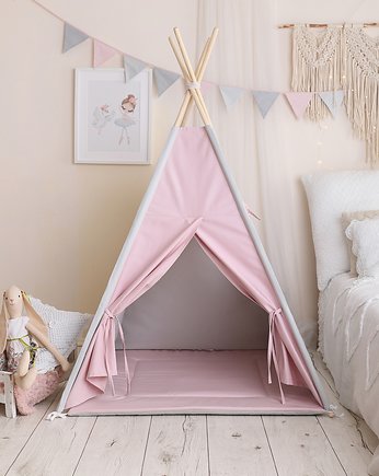 Namiot Tipi z Matą  Szaro-Różowy, OKAZJE - Prezent na Baby shower