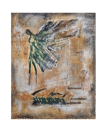 Wojownik, obraz w technice mieszanej, collage, Galeriai