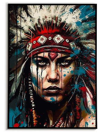 Plakat Indianka z pióropuszem, portret silnej kobiety w stylu Street Art, Bajkowe Obrazki