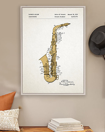 Saksofon - patent - plakat 50x70 cm, minimalmill