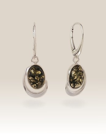 Srebrne kolczyki z zielonym bursztynem 36x13mm, ZaNa Design