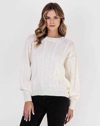 Oryginalny sweter w warkoczowe wzory - SWE323 ecru MKM, MKMswetry
