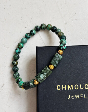 Bransoletka Męska Unikatowa Serafnit i Turkus afrykański, Chmolowska Jewellery