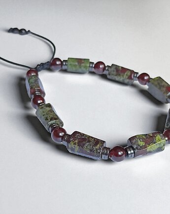 PREMIUM : jaspis smocza krew i granat : długość regulowana, kaktusia