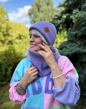 Bawełniana czapka beanie logo ekoskórka Jasny fiolet