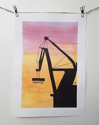 Akwarela Żuraw Stoczniowy GDAŃSK, 20,5 x 29 cm, decotyw