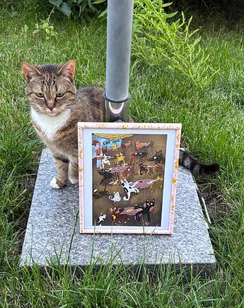 Cat Cafe Art Print Whimsical Feline Coffee Shop Illustration, Carmela