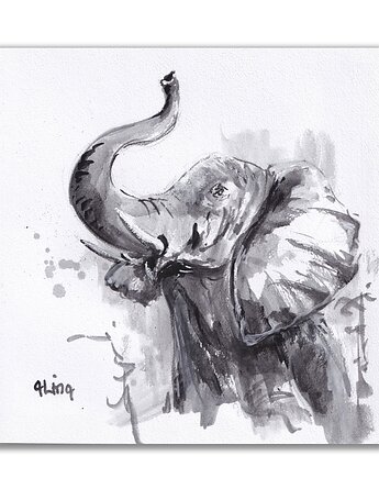 Słoń. Grafika ręcznie malowana, Galeria Alma