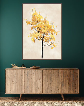 Miłorząb - Plakat, druk - Chiński Orient, Harmonia Zen, Roślinny #49, Black Sapphire Art