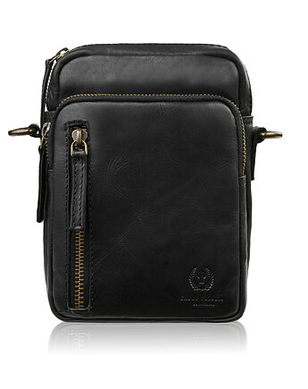 Saszetka męska skórzana na ramię czarna mała funkcjonalna IM-02-BL, Paolo Peruzzi