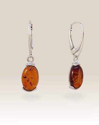 Kolczyki srebrne wiszące z bursztynem koniak 33x8mm, ZaNa Design