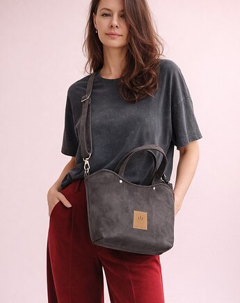 Zamszowa torebka kuferek z falami Czekoladowa, sabi tatka