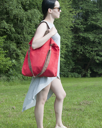 Torba hobo XXL - czerwony, karmelowy brąz, PRACOWNIA 166