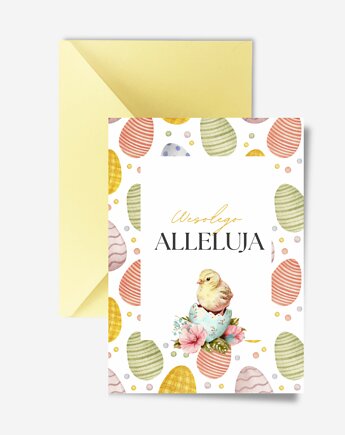 Kartka na Wielkanoc z motywem kurczaczka, Wesołego Alleluja, DODUMU