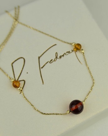 Złoty naszyjnik z koniakowym bursztynem pr. 585