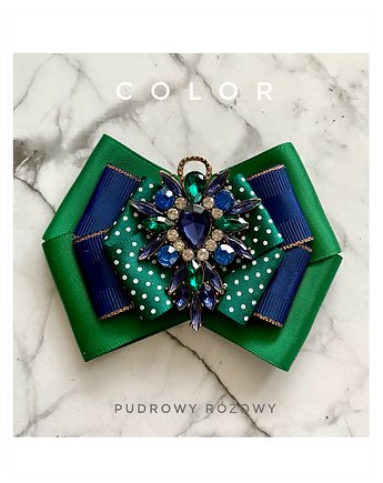 Brosza z kolekcji COLOR  z granatowymi i szmaragdowymi kryształkami, Pudrowy Różowy