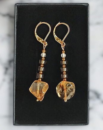 Kolczyki DOBROBYT - cytryn, kwarc dymny, kryształ górski - zamknięte, kaktusia