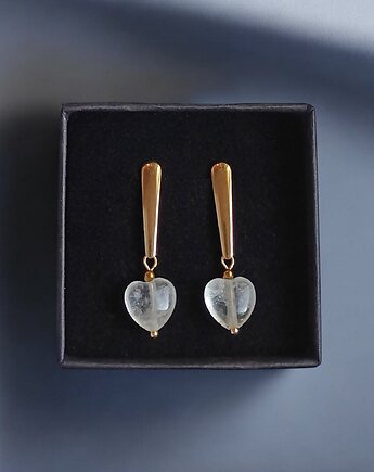 Kolczyki serduszka : kryształ górski : ozdobne sztyfty, kaktusia