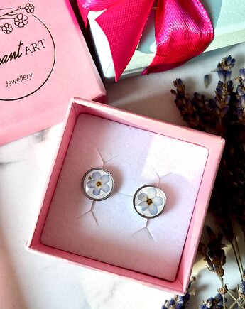 Kolczyki niezapominajki na bieli, Frant Art Jewellery