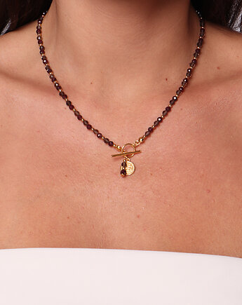 Naszyjnik z kamieni naturalnych granat i kwarc dymny toggle, Bring Biżuteria