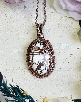 Miedziany wisiorek wire wrapping z jaspisem Wild Horse, Spirit Of Copper