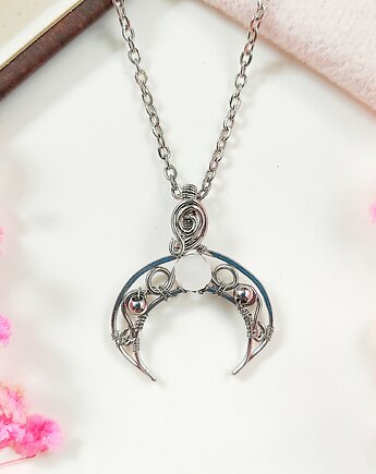 Naszyjnik Lunula Kamień Księżycowy stal chirurgiczna wisiorek handmade, byNostawen