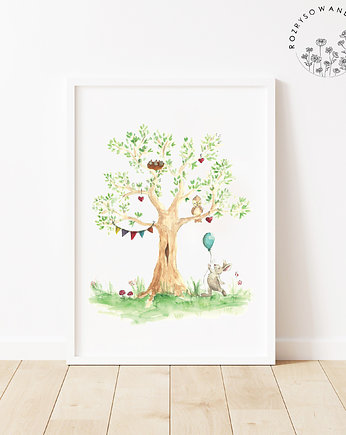 Plakat Drzewo z królikiem, rozrysowane