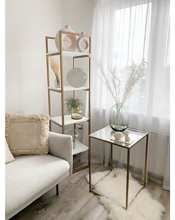 TIA GOLD - stolik pomocniczy ze szklanym blatem, stolik kawowy, stolik, Papierówka Simple form of furniture