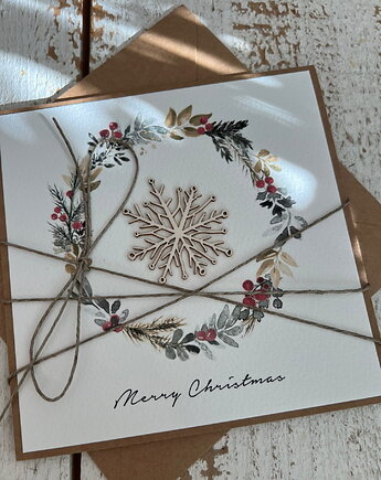 Stylowa ręcznie robiona kartka świąteczna Merry Christmas card, sorte