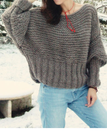 Brązowy sweter handmade moher z wełną, Mademoiselle Patrini